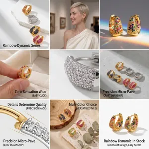 Close-up of multi-color U-shaped earrings with micro-pave cubic zirconia details