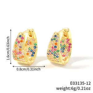 Detail of colorful CZ encrusted U-shaped hoop earrings with size and weight measurements