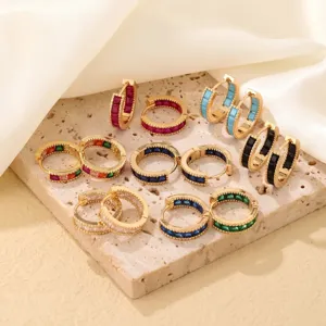 Minimalist Copper Zirconia Hoop Earrings Geometric Metal Zircon Jewelry Fashion Accessories For Women