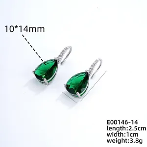 Elegant teardrop green zircon drop earrings with pave stones, stylish fashion jewelry.