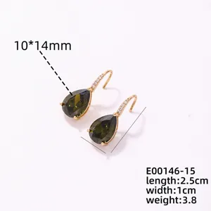 European style green pear zircon drop earrings with micro-set sparkling stones for women.