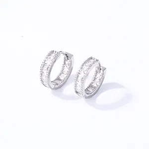 Silver-toned square cubic zirconia hoop earrings detail view, elegant and sparkling.