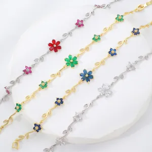 Bracelet jonc en zircone fleur de vigne, design floral multicolore, bijoux en cuivre chic.