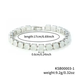 Minimalist single row white zircon bracelet for women, elegant fashion hand jewelry piece.