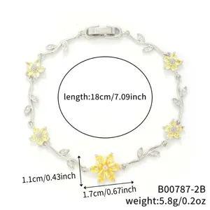 Bracelet élégant à pétales de fleurs jaunes serti de zircons brillants pour femme