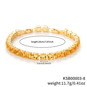 Yellow zircon tennis bracelet detail shot, elegant golden design for daily fashion wear.