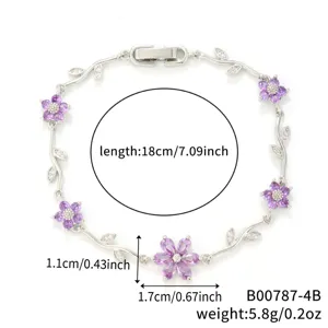 Bracelet fleur en argent avec zircons violets et mesures de taille