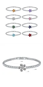 Detailed view of silver-plated flower bracelet with sparkling AAA cubic zirconia