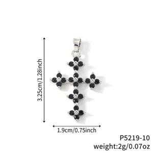 Silver-tone cross pendant with black zircon stones showing 3.25cm height measurement