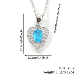 Detailed dimensions and weight of a light blue heart-shaped zircon pendant necklace
