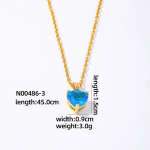 Ins Style Multi-Color Heart Zirconia Necklace Gold Plated Clavicle Chain Jewelry