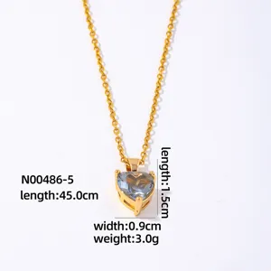 Gold-plated heart zircon pendant necklace detail showing dimensions and elegant design style.