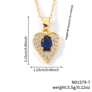 Macro view of blue heart pendant with dimensions and weight specifications