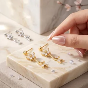 Damen Mode Bunte Zirkonia Floral Blatt Tropfen Ohrringe Kupfer Galvanisiert Eingelegt Süß Vintage Blumen Ohr Schmuck Für Dating Party