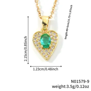 Exquisite heart-shaped green crystal necklace with full dimension measurements