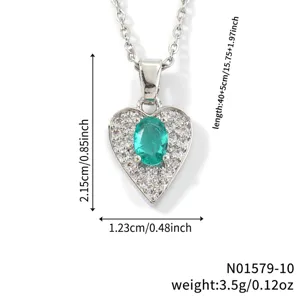 Technical detail showing measurements and weight of the emerald heart pendant necklace