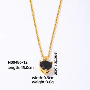Gold-plated necklace featuring a black heart-shaped zircon pendant, exquisite and stylish detail.