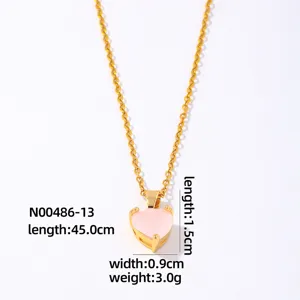 Gold plated pink heart zircon necklace with dainty chain, elegant fashion jewelry for women.
