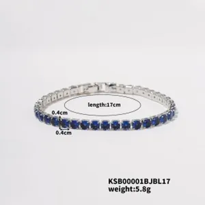 Delicate silver-tone tennis bracelet featuring sparkling blue crystal stones for elegant daily wear.