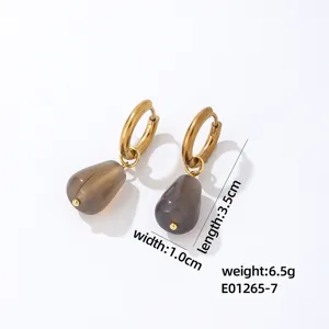 Elegant teardrop stone gold hoop earrings, minimalist lightweight luxury fashion jewelry.