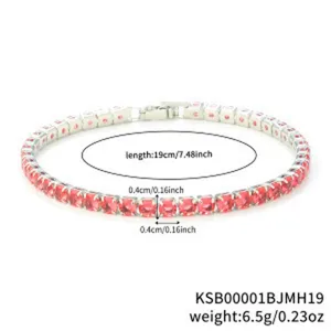 Details of the red rhinestone tennis bracelet featuring length 19cm and 0.4cm stone size.