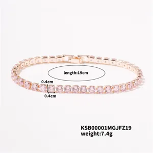 Rose gold pink crystal tennis bracelet elegant minimalist fashion jewelry 19cm length