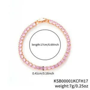 Detailed view of the pink crystal tennis bracelet showing precise dimensions and specifications.