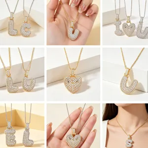Collier pendentif lettre bulle glacée, chaîne clavicule alphabet 26 pavé de strass bijoux mode.
