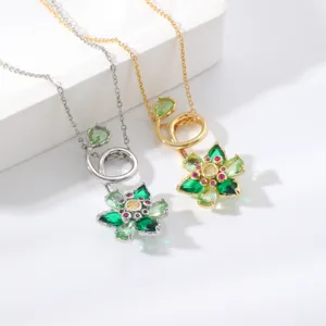 Chic lotus zircon pendant necklace, stylish copper jewelry detail shot for women.