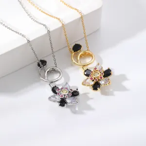 Lotus flower pendant necklace copper inlaid zircon fashion creative jewelry design style gift