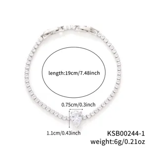 Technical measurement detail for silver copper bracelet with pear-shaped zircon stone