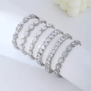 Luxurious Copper Zirconia Bracelet For Women Multishape Waterdrop Oval Square Zirconia Tennis Bracelet For Banquet Wedding Jewelry Gift