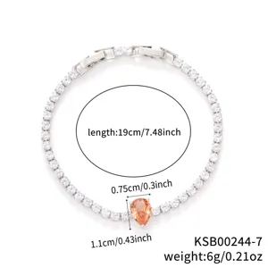 Detailed size specifications for the copper zircon bracelet with pear-shaped orange gem.
