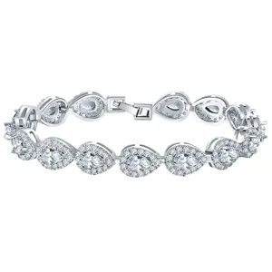 Luxurious silver-toned pear-cut cubic zirconia halo bracelet for women's gala wear
