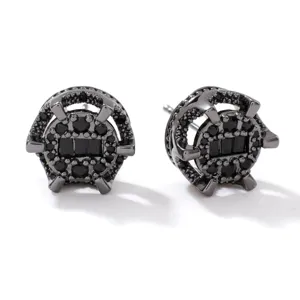 Schwarze Metall-Ohrstecker mit funkelnden schwarzen Zirkoniasteinen fuer den Alltag.