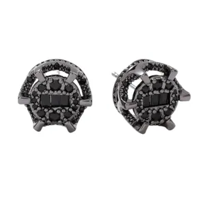 Schwarze gotische Ohrstecker aus Kupfer mit schwarzen Zirkonia, cooler Unisex Schmuck Stil.