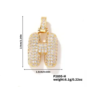 Pendentif lettre H en or glacé de cristaux, collier ras du cou charmant bijou tendance.