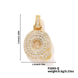 Collier pendentif lettre Q bulle glacée or zircone cubique scintillante bijoux hip hop