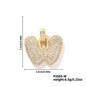 Pendentif lettre W style bulle pavé de strass couleur or brillant bijou tendance
