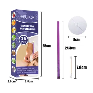 Ear cleaning candle set including candles, protective disks, and swabs with dimensions