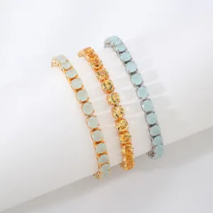 Elegant single-row zircon crystal bracelet set, colorful fashion jewelry for women.