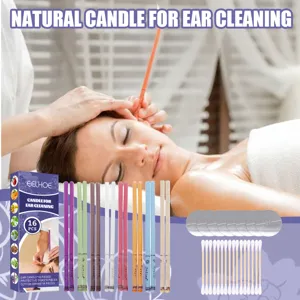 Detailed view of EELHOE ear candle care set with 16 candles and cleaning accessories