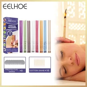 EELHOE Ear Wax Cleaning Kit Natural Beeswax Aromatherapy Ear Candles With Protective Discs Cotton Swabs For Relaxation Home Spa