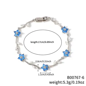 Silver flower zircon bracelet, elegant vine design, length 17cm, stylish daily jewelry.