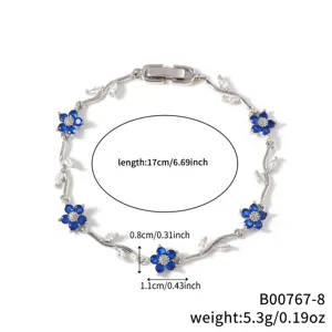 Silver floral cubic zirconia bracelet for women elegant vine link chain fashion jewelry.
