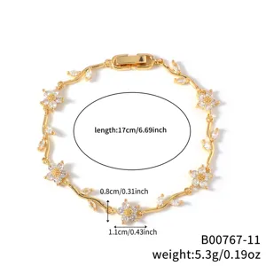 Exquisite floral cubic zirconia bracelet detail, shining stone and delicate vine design.