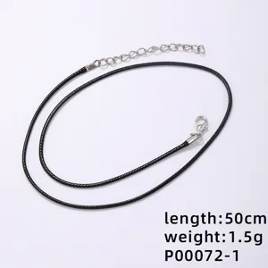 Black wax cord necklace base with silver lobster clasp and extender chain, 50cm length