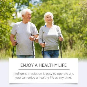 Portable body care device detail view showing outdoor health and wellness lifestyle.
