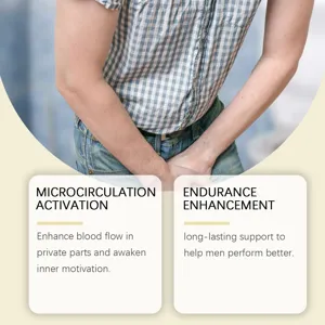 Infographic for men's herbal capsules highlighting endurance and blood flow benefits.