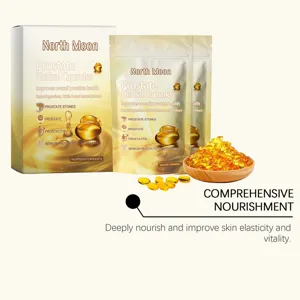 North Moon herbal prostate care capsules for men, 14 softgels in box and pouch packaging.